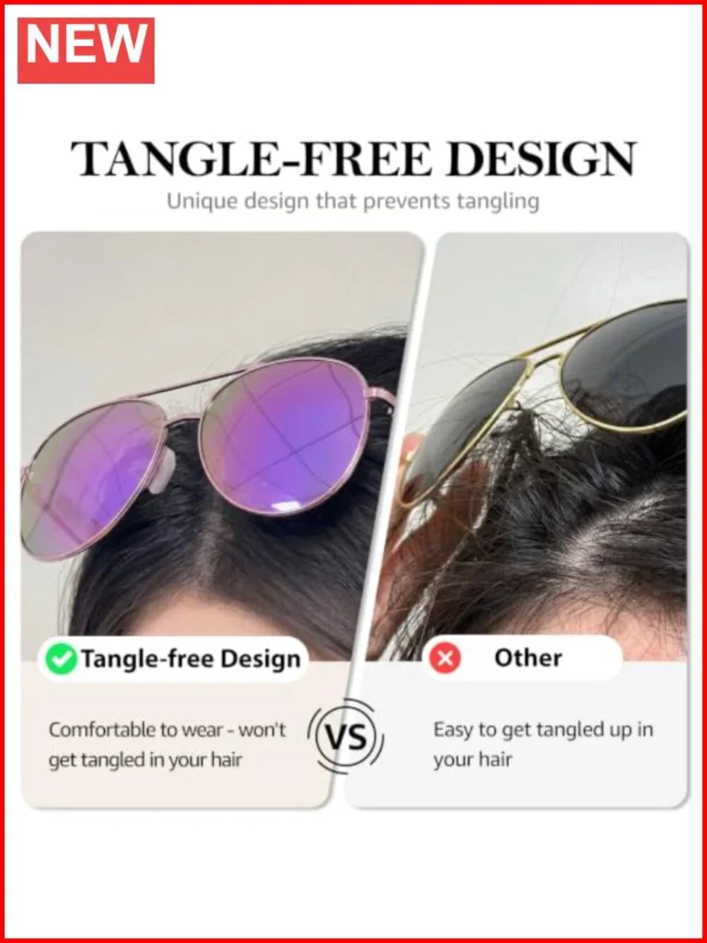Polarized Tangle Free Aviator Sunglasses UV400 Protection Metal Frame No-Snag